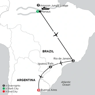 tourhub | Globus | Independent Brazil & Argentina with Brazil's Amazon | Tour Map