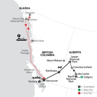 tourhub | Cosmos | Western Canada by Rail with Alaska Cruise | Tour Map