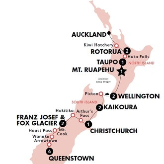 tourhub | Contiki | Kiwiana Panorama Plus Kaikoura - Auckland to Queenstown (Oct 2022 to May 2023) | Tour Map