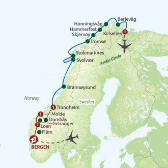tourhub | Titan Travel | The Best of Norway by Rail and Sea - to the Top of the World | Tour Map