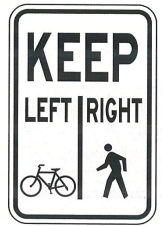 Bikes keep left and pedestrians right sign