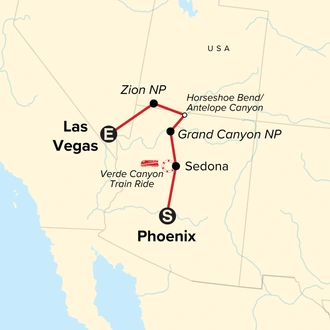 tourhub | G Adventures | Southwest Family Journey: Sedona, Zion & the Grand Canyon | Tour Map