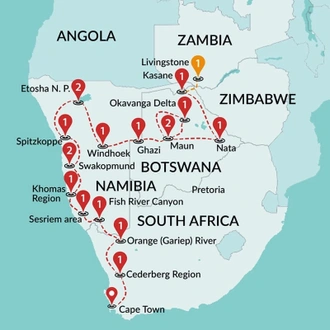 tourhub | Travel Talk Tours | South West Safari-Accommodated | Tour Map