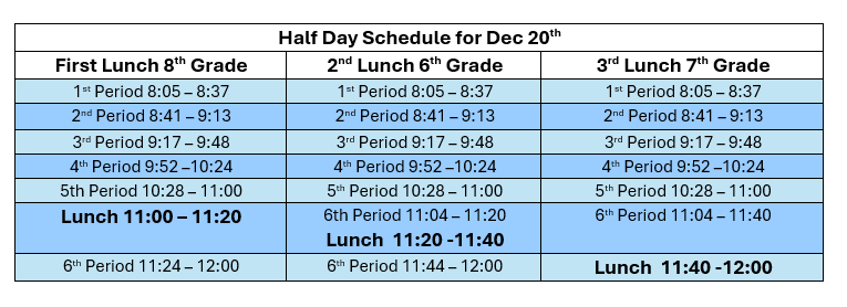 half day bell schedule