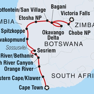 tourhub | Intrepid Travel | Vic Falls to Cape Town | Tour Map