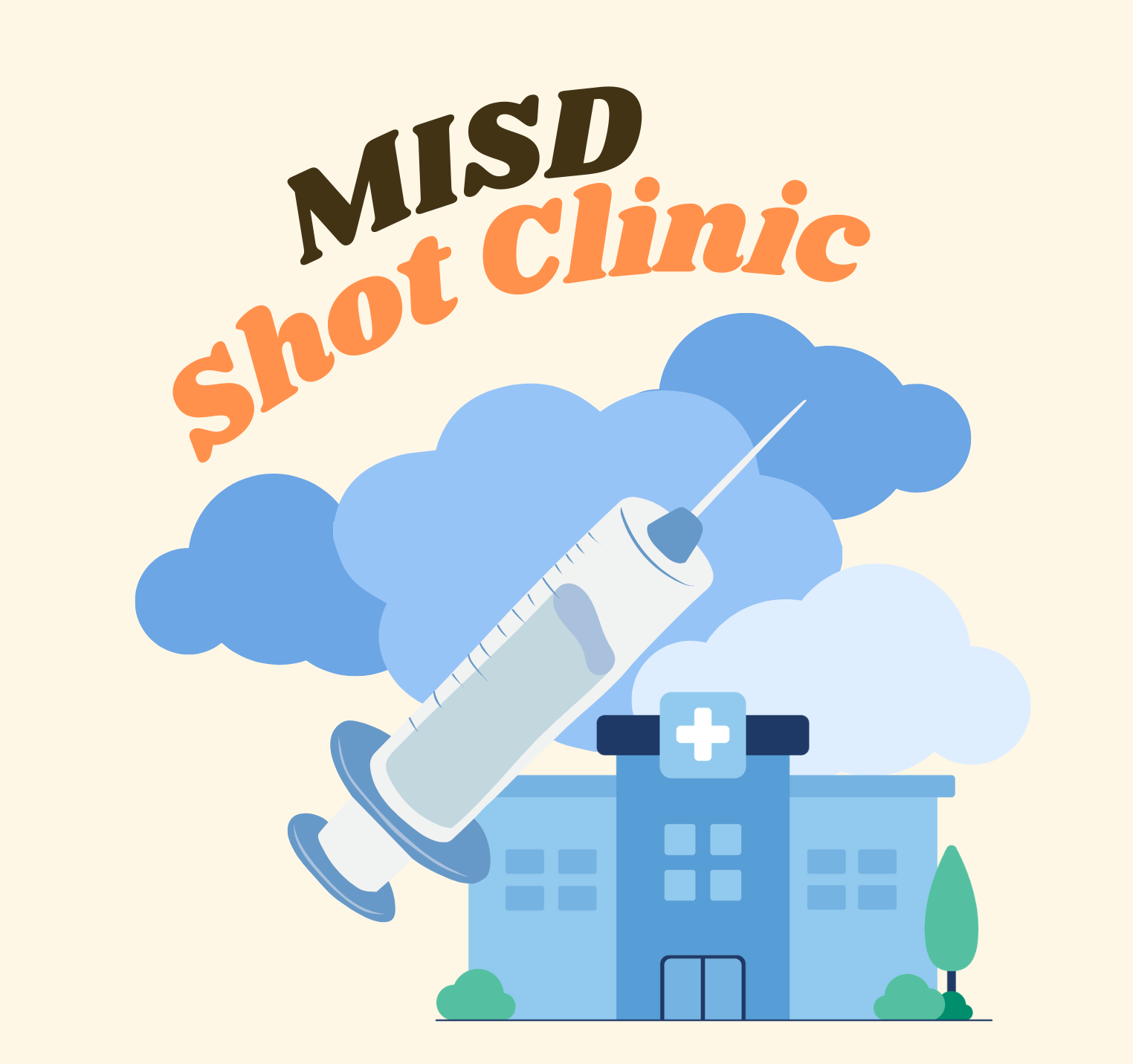 graphic of syringe and school. Text reads MISD Shot Clinic