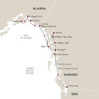tourhub | Hurtigruten Expeditions | Alaska and British Columbia – Wilderness, Glaciers and Culture (Northbound) | Tour Map