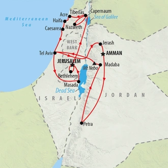 tourhub | On The Go Tours | Highlights of Israel & Jordan - 11 days | Tour Map
