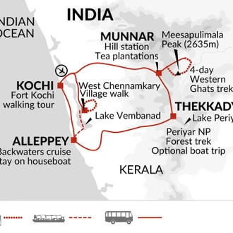 tourhub | Explore! | Walking in Kerala | Tour Map