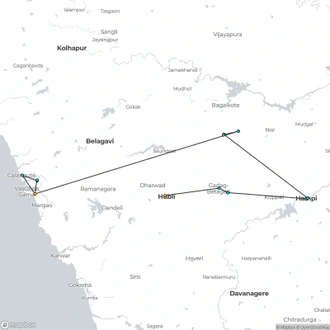 tourhub | Agora Voyages | Hubli to Hampi, Badami & Goa Expedition | Tour Map