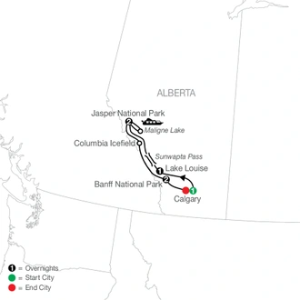 tourhub | Globus | Great Resorts of the Canadian Rockies | Tour Map