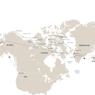 tourhub | HX Hurtigruten Expeditions | Northwest Passage – Across the Top of the World (Alaska to Greenland) | Tour Map