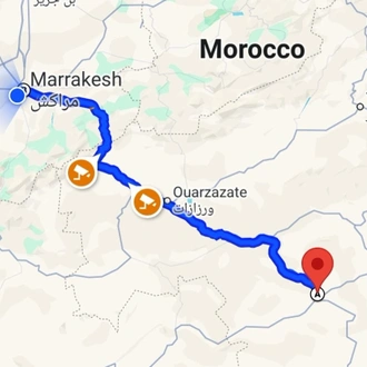 tourhub | Morocco Global Adventures | From Marrakech: 2 day group trip to Zagora Desert | Tour Map