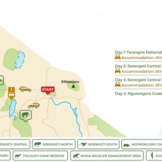 tourhub | Beach and Safari Holidays | 4 Days Safari Northern Parks | Tour Map