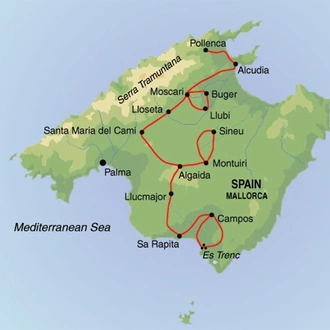 tourhub | Exodus Adventure Travels | Mallorca Self-Guided Coast to Coast Ride | Tour Map