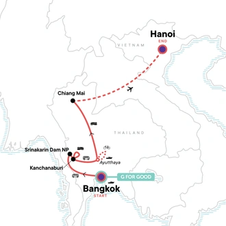 tourhub | G Adventures | Bangkok to Hanoi: Chiang Mai, Night Markets & Streetside Bars | Tour Map