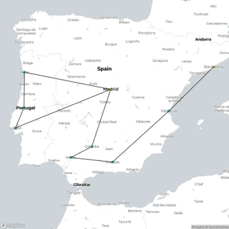 tourhub | Julia Travel | Barcelona, Costa Mediterránea, Andalucía, Portugal & Madrid 15 days 14 nigths | Tour Map