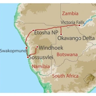 tourhub | World Expeditions | Southern African Desert Rivers and Wildlife (VFA to WDH) | Tour Map