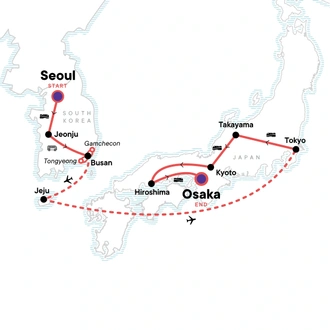 tourhub | G Adventures | Seoul to Osaka: Beaches & Big Cities | Tour Map