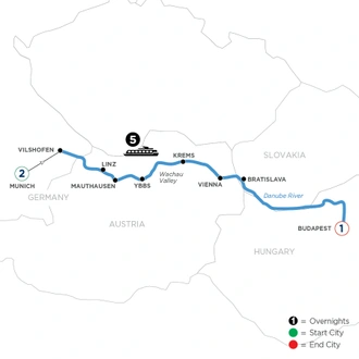 tourhub | Avalon Waterways | Danube Symphony with 2 Nights in Munich & 1 Night in Budapest (Eastbound) (Expression) | Tour Map