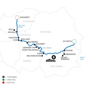 tourhub | Avalon Waterways | The Danube from Romania to Budapest (Illumination) | Tour Map