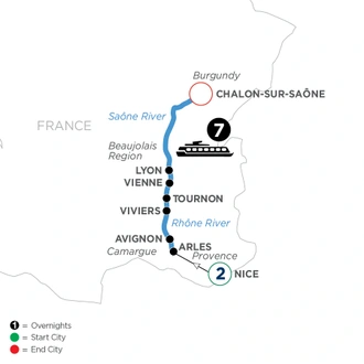 tourhub | Avalon Waterways | Burgundy & Provence with 2 Nights in French Riviera (Northbound) (Poetry II) | Tour Map
