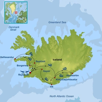 tourhub | Indus Travels | Northern lights and Golden Circle of Iceland | Tour Map