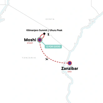 tourhub | G Adventures | Kilimanjaro - Machame Route & Zanzibar Adventure | Tour Map