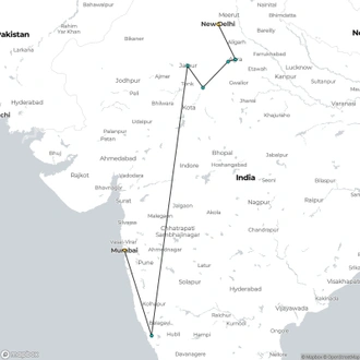 tourhub | UncleSam Holidays | Northern India Tour with Goa | Tour Map