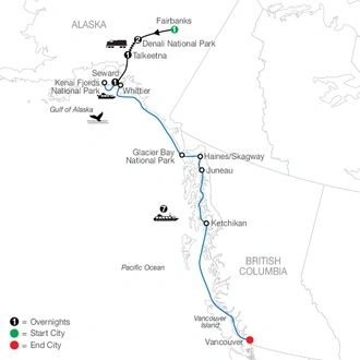 tourhub | Globus | Nature's Best: Alaska with Alaska Cruise | Tour Map