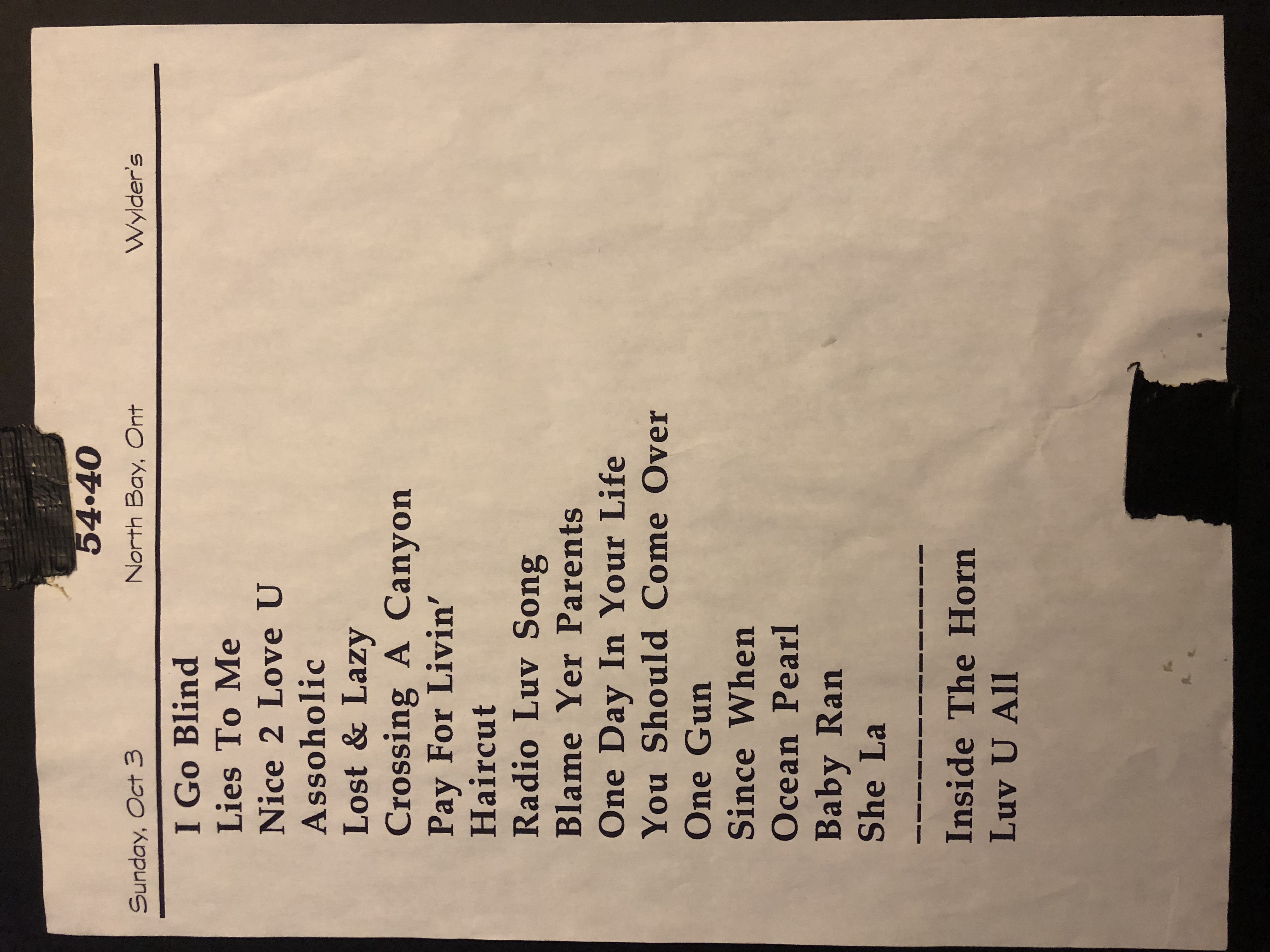 54 40 02 Bala Show Used Set List Collectionzz