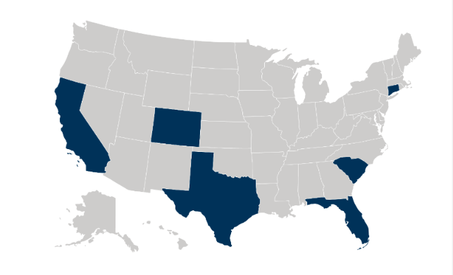 Map showing states that offer the reverse 2nd mortgage