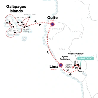 tourhub | G Adventures | Machu Picchu & the Galápagos Islands aboard the Yolita | Tour Map