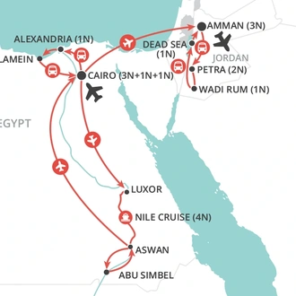 tourhub | Wendy Wu | Egypt and Jordan Adventure | Tour Map
