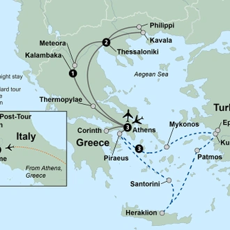 tourhub | Collette | Greece: In the Footsteps of Paul the Apostle featuring a 3-night Greek Islands & Turkey cruise | Tour Map