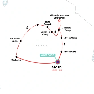 tourhub | G Adventures | Mt Kilimanjaro Trek - Machame Route (8 Days) | Tour Map