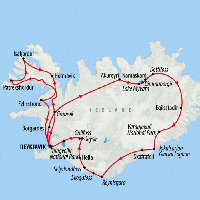 tourhub | On The Go Tours | Iceland Circle & Westfjords Discovery - 17 days | Tour Map