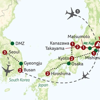 tourhub | Titan Travel | Essence of Japan with South Korea | Tour Map