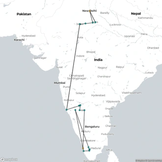 tourhub | Agora Voyages | Tranquil Treasures: Golden Triangle, Goa, Hampi & Kerala Discovery | Tour Map