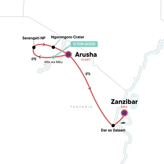 tourhub | G Adventures | Serengeti & Zanzibar Overland Safari | Tour Map