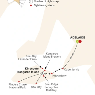 tourhub | AAT Kings | Remarkable Adelaide to Kangaroo Island | Tour Map