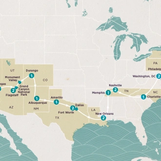 tourhub | Topdeck | Get Social: USA West to East 2025-26 | Tour Map