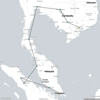 tourhub | Oasis Overland | HO CHI MINH CITY TO SINGAPORE (44 days) South East Asia Highlights | Tour Map