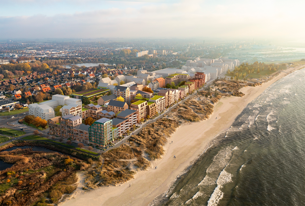 Mellan husen längs strandpromenaden och Östersjön kommer en 600 meter lång sandstrand att anläggas.