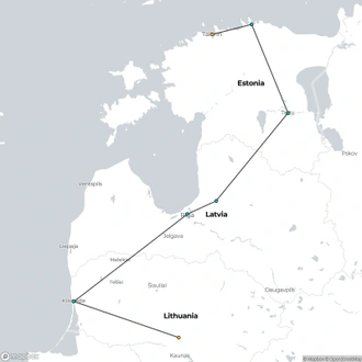 tourhub | The Natural Adventure | Cycling the Baltics Highlights: Estonia, Latvia and Lithuania | Tour Map