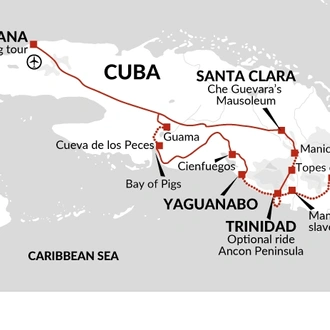 tourhub | Explore! | Highlights of Cuba by Bicycle + Beach Extension | Tour Map
