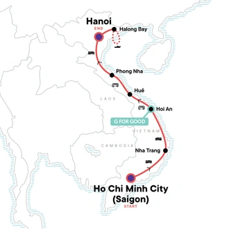 tourhub | G Adventures | Vietnam: Historic Cities & Halong Bay Cruising | Tour Map
