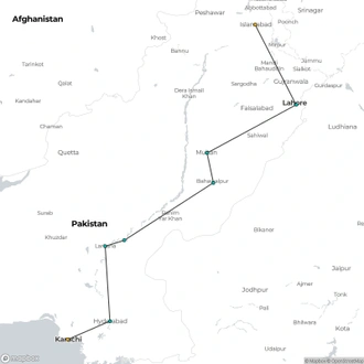 tourhub | Tour Leaders Pakistan | Indus Civilization, Mystical Sufism and Mughul architecture Tour | Tour Map