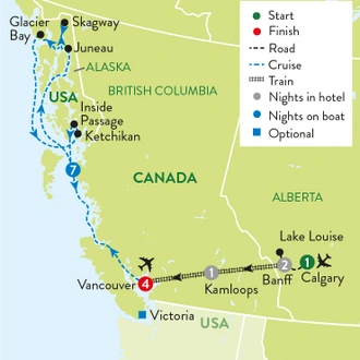 tourhub | Travelsphere | Rockies, Rail and an Alaskan Cruise with Vancouver add-on | Tour Map