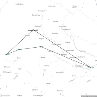 tourhub | Holiday Tours and Travels | 10-Days Golden Triangle with Pushkar & Varanasi from Delhi. | Tour Map